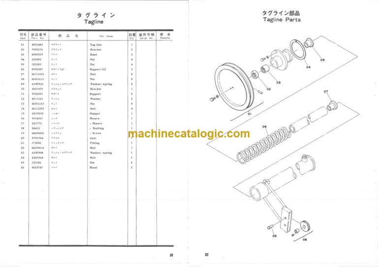 Hitachi KH100 Crane Front Clamshell Attachment Parts List