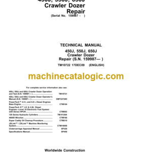 John Deere 450J 550J 650J Crawler Dozer Repair Technical Manual