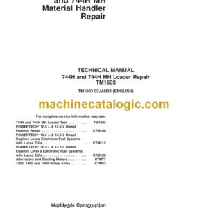 John Deere 744H and 744H MH Loader Repair Technical Manual