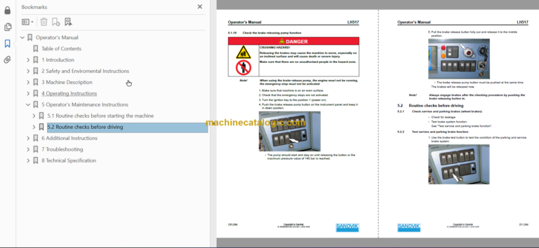 SANDVIK LH517 491 Operator's Manual Serial No. L517D491