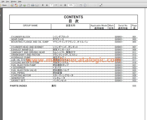 Hitachi ZX10U-6 Engine Parts catalog