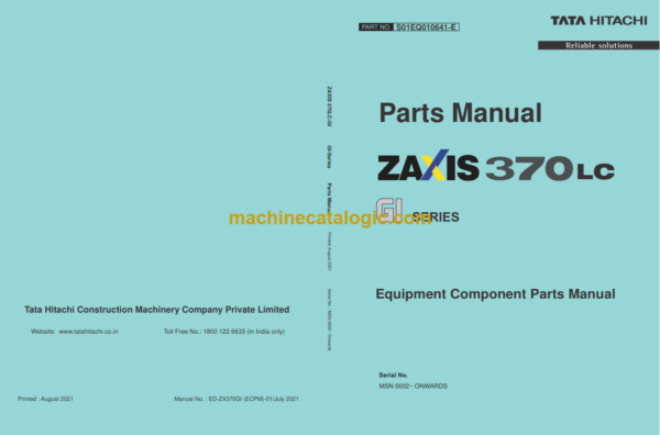 TATA Hitachi ZAXIS370LC GI-SERIES Equipment Components Parts Manual