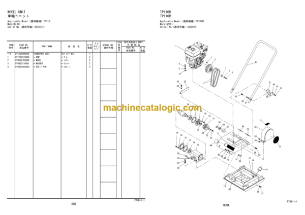 Hitachi TP80Y TP110 TP110R Vibratory Plate Parts Catalog