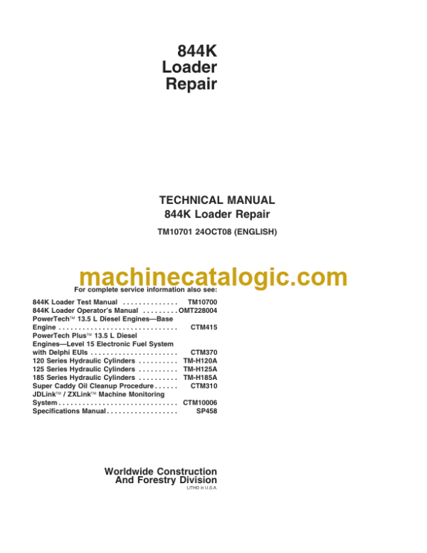 John Deere 844K Loader Repair Technical Manual