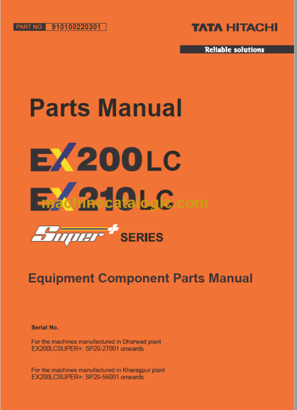 Hitachi EX200LC EX210LC SUPER+ Series Equipment Component Parts Manual