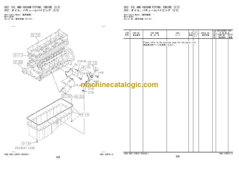 Hitachi ZW250-5B Wheel Loader Engine Parts Catalog