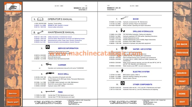 Sandvik (TAMROCK) Minimatic 205 - 40 Service, Parts, Operators and Maintenance Manual (TOOLMAN)