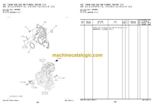 Hitachi ZW250-5B Wheel Loader Engine Parts Catalog