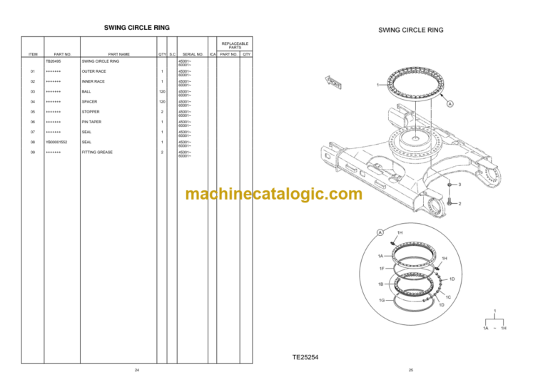 Hitachi EX210LC SUPER+ Series Hydraulic Excavator Parts Catalog