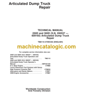 John Deere 250D and 300D Articulated Dump Truck Repair Technical Manual