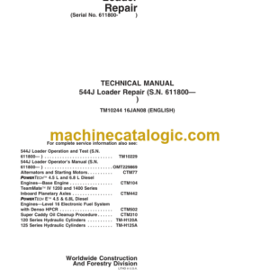 John Deere 544J Loader Repair (SN. 611800) Technical Manual