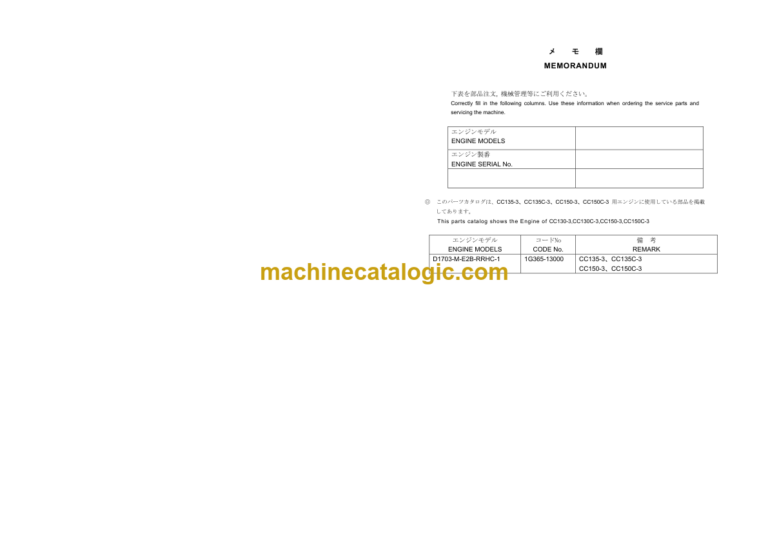 Hitachi D1703M-E2B-RRHC-1 Engine Parts Catalog