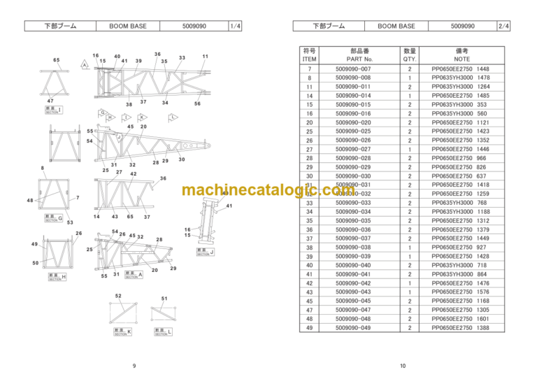Hitachi Sumitomo SCX900-2 Bracing List
