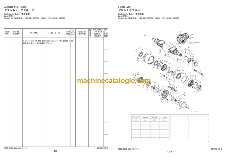 Hitachi ZW550-5B Wheel Loader Equipment Components Parts Catalog