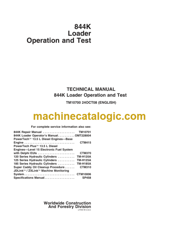 John Deere 844K Loader Operation and Test Technical Manual