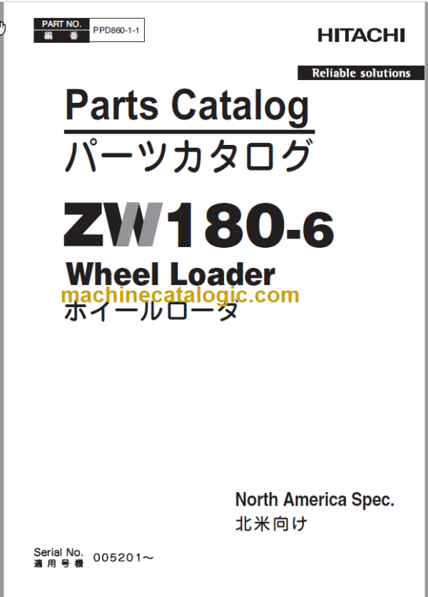 Hitachi ZW180-6 Wheel Loader (PPD860-1-1) Parts Catalog