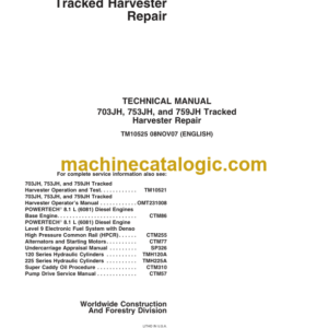 John Deere 703JH 753JH and 759JH Tracked Harvester Repair Technical Manual