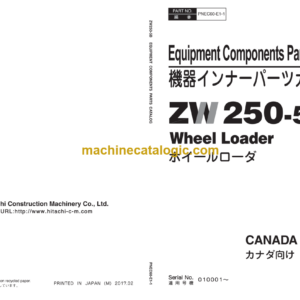 Hitachi ZW250-5B Wheel Loader Equipment Components Parts Catalog