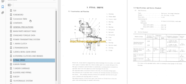 Hitachi T20 Dozer Service Manual