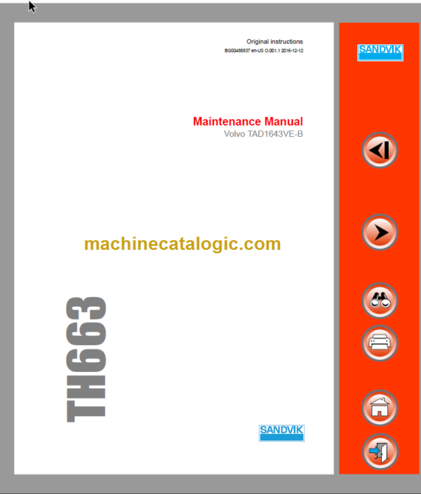 Sandvik TH663 Maintenance Manual Serial No. T763D102