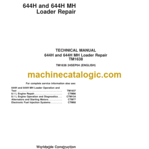 John Deere 644H and 644H MH Loader Repair Technical Manual