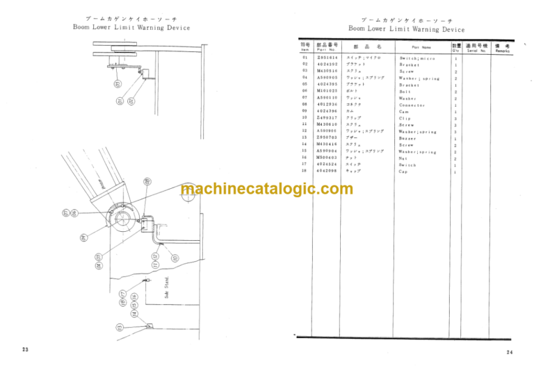 Hitachi KH180-2 Parts List Dragline Front attachment