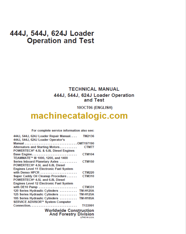 John Deere 444J 544J 624J Loader Operation and Test Technical Manual