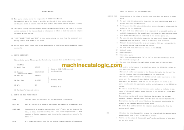 Hitachi CP215 Tired Roller Parts Catalog