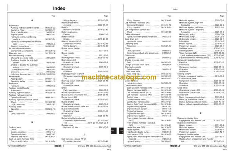 John Deere 313 and 315 Skid Steer Loader Operation and Test Technical Manual