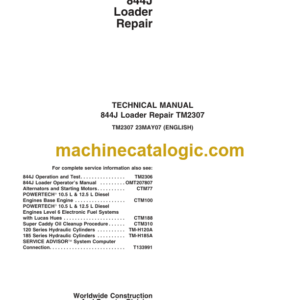 John Deere 844J Loader Repair TM2307 Technical Manual