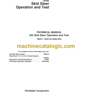 John Deere 332 Skid Steer Operation and Test Technical Manual