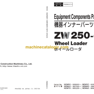 Hitachi ZW250-6 Wheel Loader Equipment Components Parts Catalog