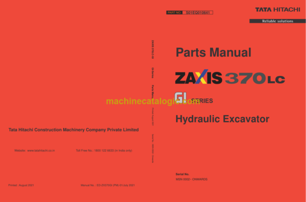 TATA Hitachi ZAXIS 370LC GI-SERIES Hydraulic Excavator Parts Catalog