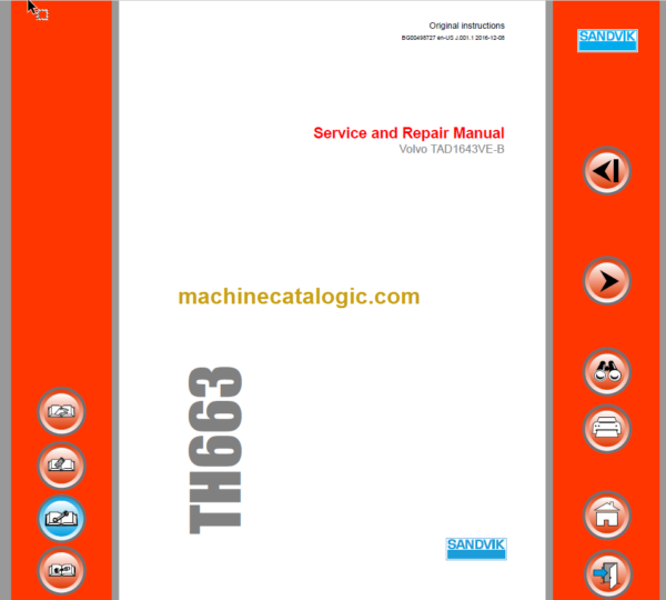 Sandvik TH663 Service and Repair Manual Serial No. T763D102