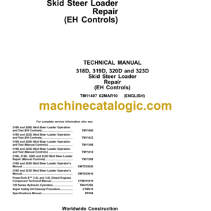 John Deere 318D 319D 320D and 323D Skid Steer Loader Repair (EH Controls) Technical Manual