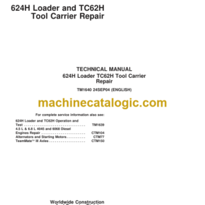 John Deere 624H Loader and TC62H Tool Carrier Repair Technical Manual