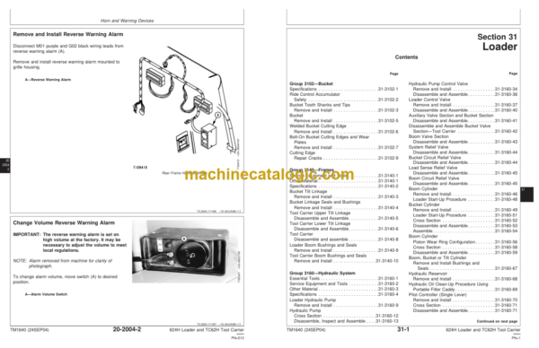 John Deere 624H Loader and TC62H Tool Carrier Repair Technical Manual