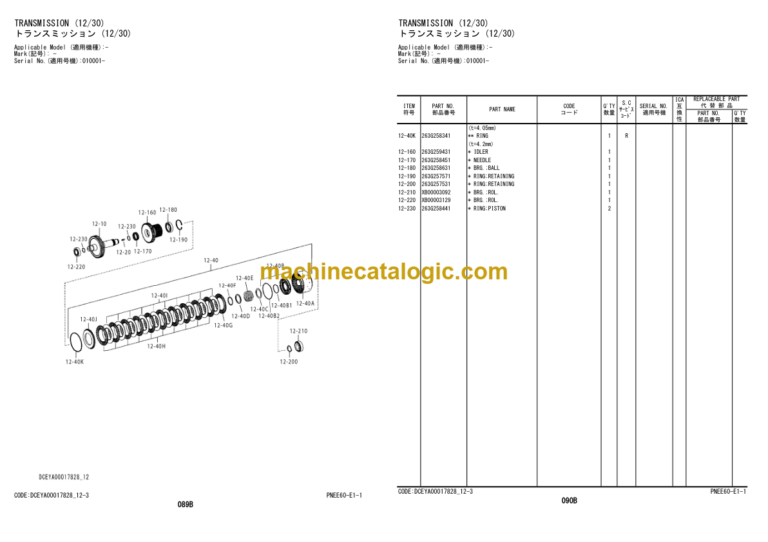 Hitachi ZW220-5B Wheel Loader Equipment Components Parts Catalog