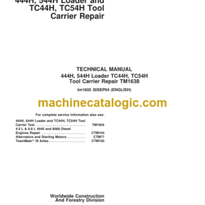 John Deere 444H 544H Loader TC44H TC54H Tool Carrier Repair Technical Manual