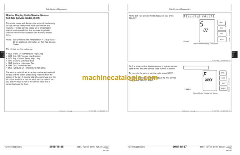 John Deere 444H 544H Loader TC44H TC54H Tool Carrier Operation and Test Technical Manual