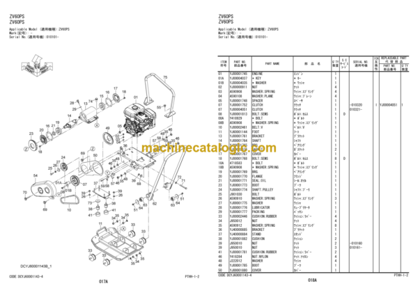 Hitachi ZV40PF 50PF 60PF 60PS 80Pİ 80PI Vibratory Plate Parts Catalog