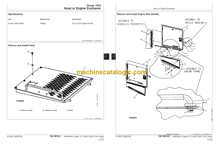 John Deere 444H 544H Loader TC44H TC54H Tool Carrier Repair Technical Manual