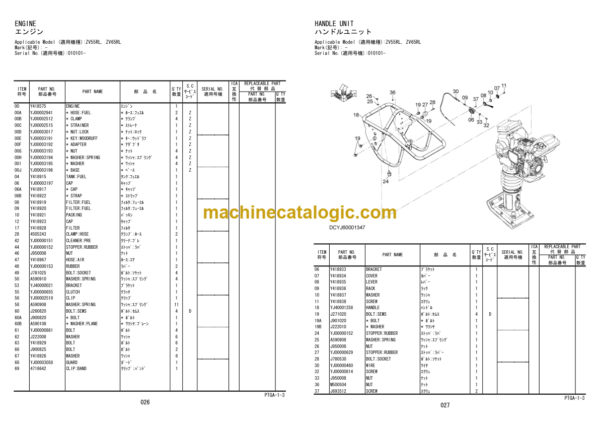 Hitachi ZV55R 55RL 65R 65RL 75R 85R Vibratory Roller Parts Catalog