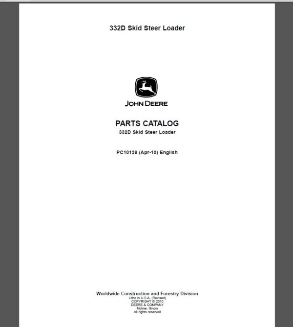 John Deere 332D Skid Steer Loader Parts Catalog