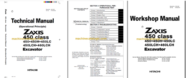 Hitachi ZX450 ZX450H ZX450LC ZX450LCH ZX460LCH Technical and Workshop Manual