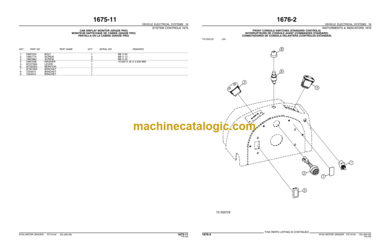 John Deere 870G 870GP MOTOR GRADER Parts Catalog