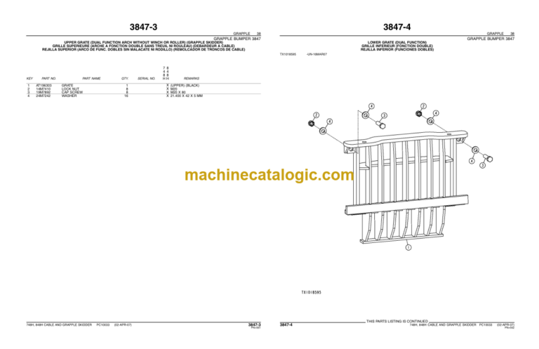 John Deere 748H 848H SKIDDERS Parts Catalog (PC10033 (Apr-07)