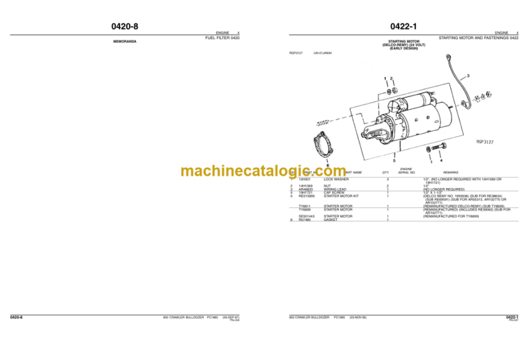 John Deere 850 CRAWLER BULLDOZER Parts Catalog