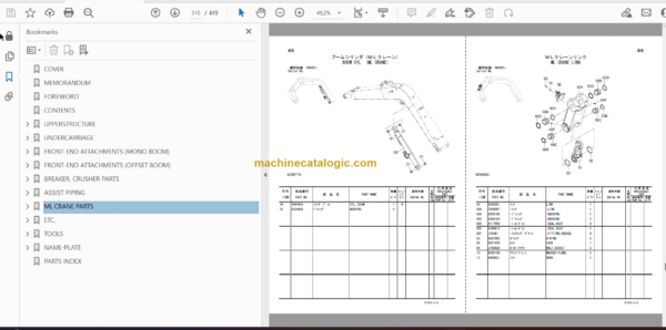 Hitachi ZX75US-3 ZX75USK-3 ZX85US-3 Hydraulic Excavator Parts Catalog & Equipment Components Parts Catalog