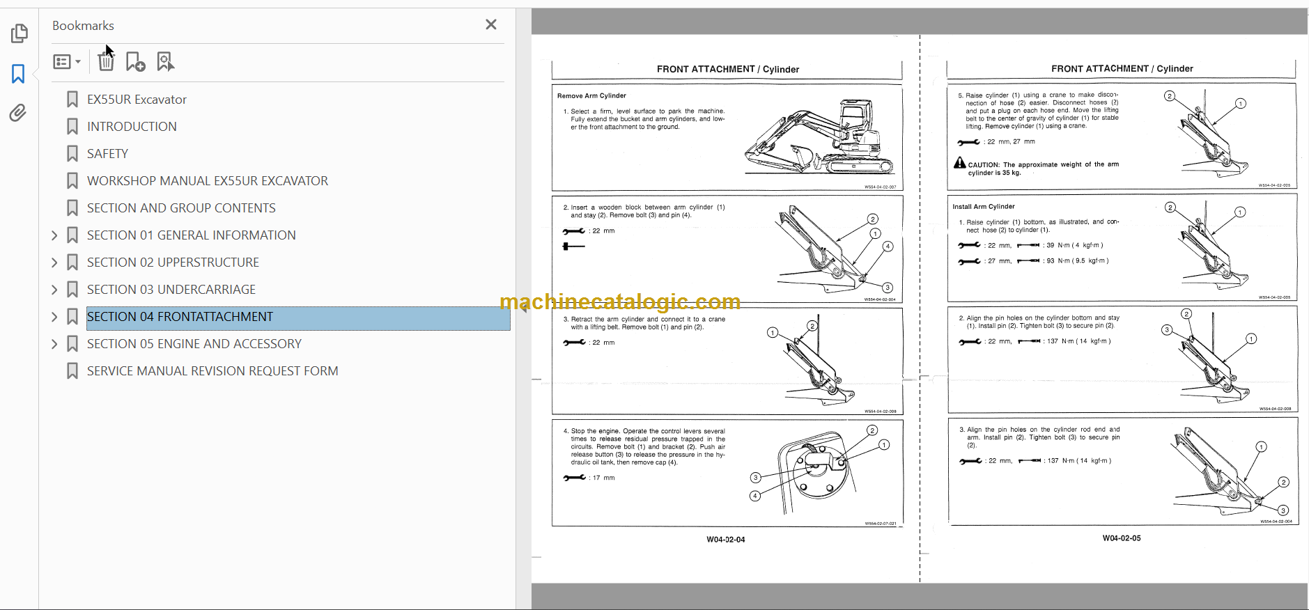 Hitachi EX55UR Excavator Technical and Workshop Manual – Machine 